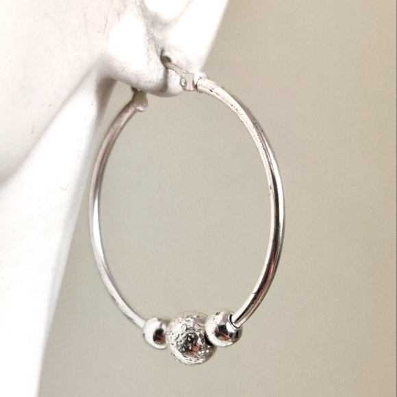Sterling Silver Hoops Earrings with Orbits - Picture 4 of 16